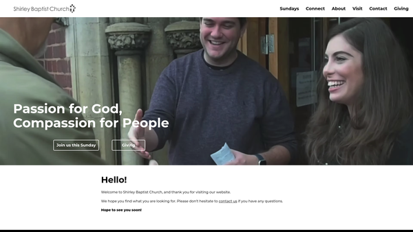 Screenshot of the Shirley Baptist Church, Solihull website