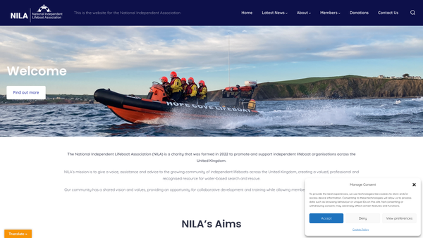 Screenshot of the National Independent Lifeboat Association website