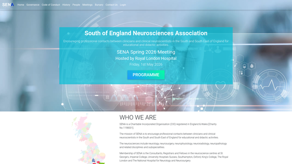 Screenshot of the South Of England Neurosciences Association (Sena) website