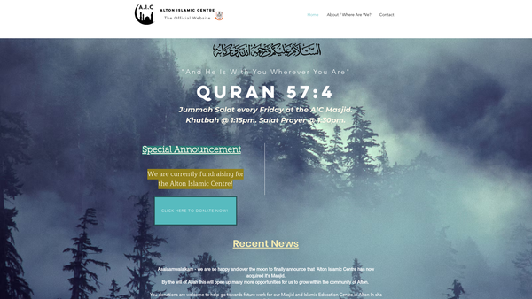 Screenshot of the Alton Islamic Centre Ltd website