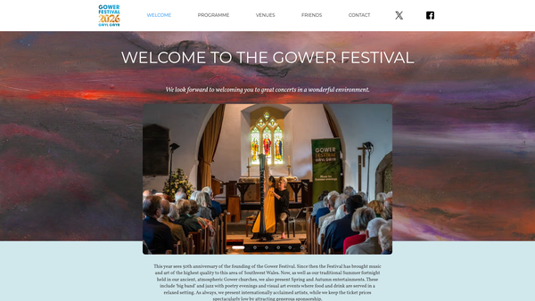 Screenshot of the Gower Festival Society CIO website