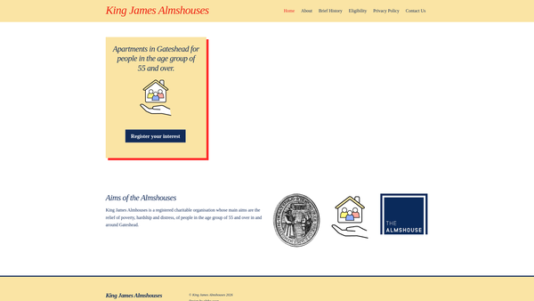 Screenshot of the King James Almshouses website