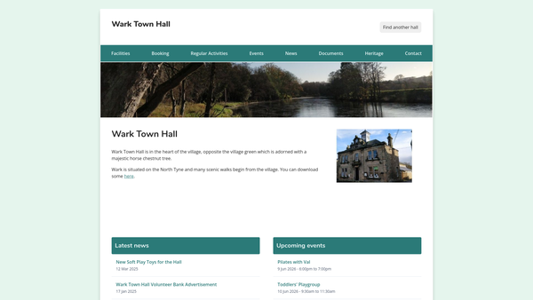 Screenshot of the Wark Town Hall website