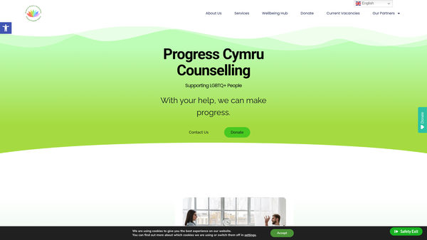 Screenshot of the LGBT+ Cymru Helpline website