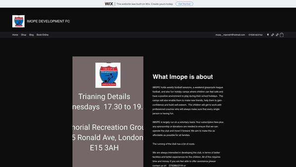 Screenshot of the Imope Development Football Club website