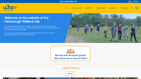 Screenshot of the Harborough Welland U3A website
