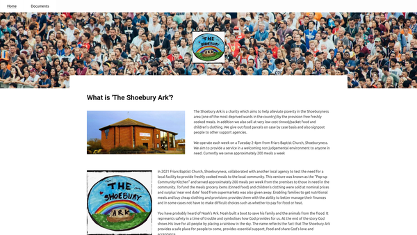 Screenshot of the The Shoebury Ark website