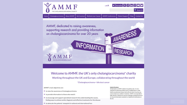 Screenshot of the Ammf - The Cholangiocarcinoma Charity website