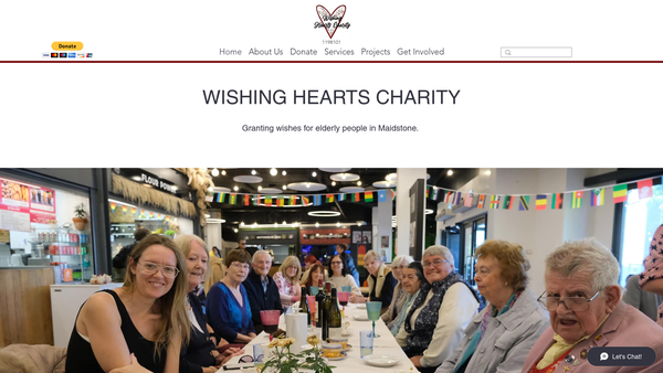 Screenshot of the Wishing Hearts Charity website