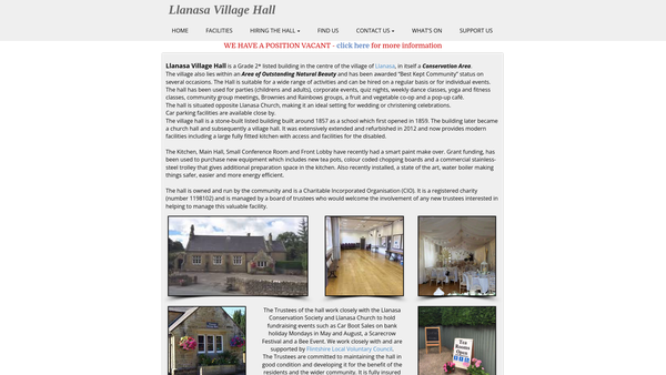 Screenshot of the Llanasa Village Hall CIO website