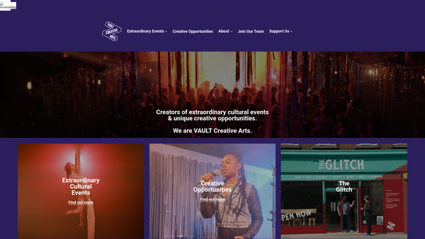 Screenshot of the Vault Creative Arts Ltd website