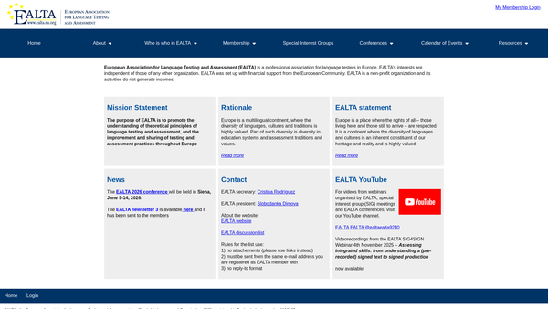 Screenshot of the European Association For Language Testing And Assessment website