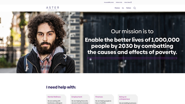 Screenshot of the Aster Foundation website