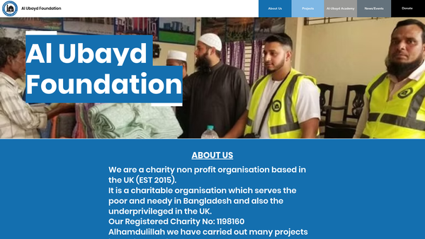 Screenshot of the Al Ubayd Foundation website