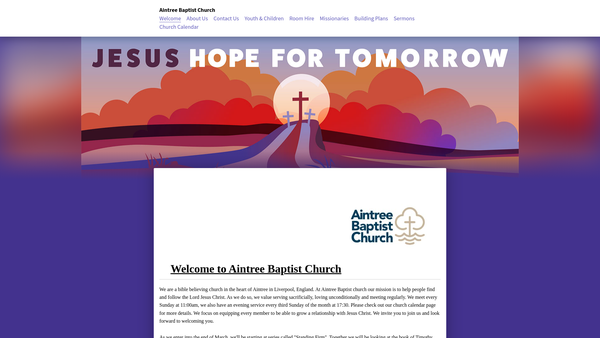 Screenshot of the Aintree Baptist Church website