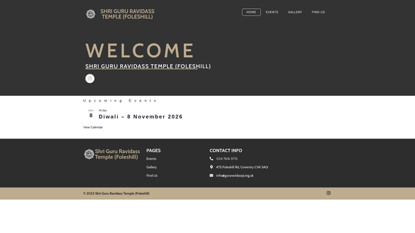 Screenshot of the Shri Guru Ravidass Temple (Foleshill) website