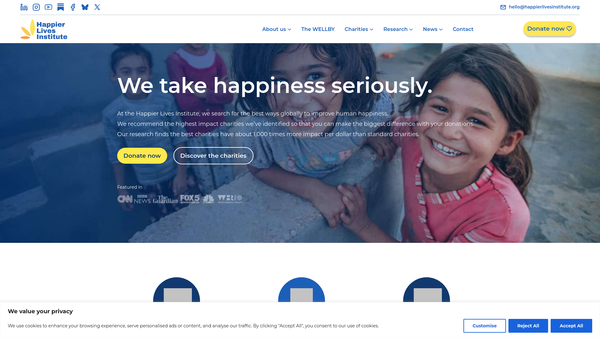 Screenshot of the Happier Lives Institute website
