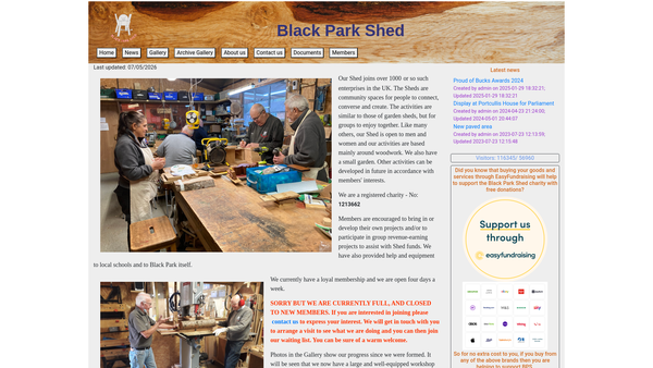 Screenshot of the Black Park Shed website