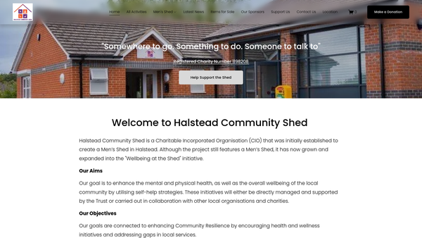 Screenshot of the Halstead Community Shed website