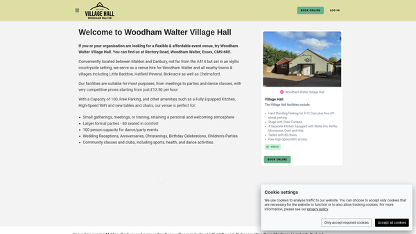 Screenshot of the Woodham Walter Village Hall website