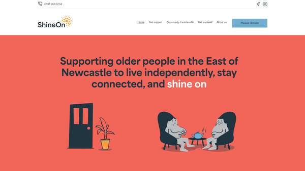 Screenshot of the Shine On website