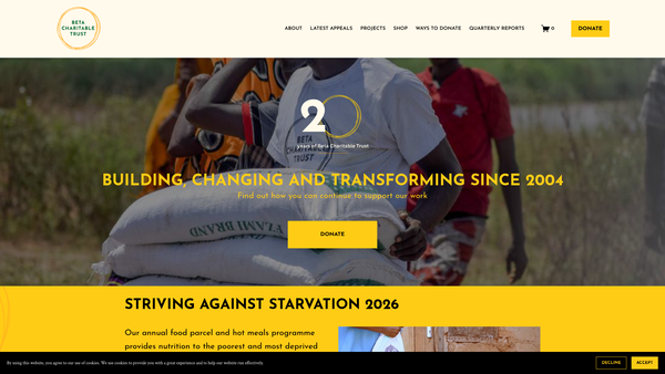 Screenshot of the Beta Charitable Trust website