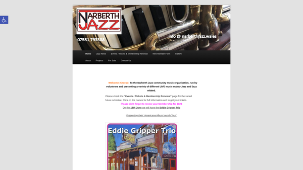 Screenshot of the Narberth Jazz website