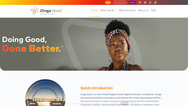 Screenshot of the Izinga Assist UK website
