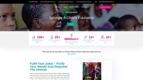 Screenshot of the Mission Relief website