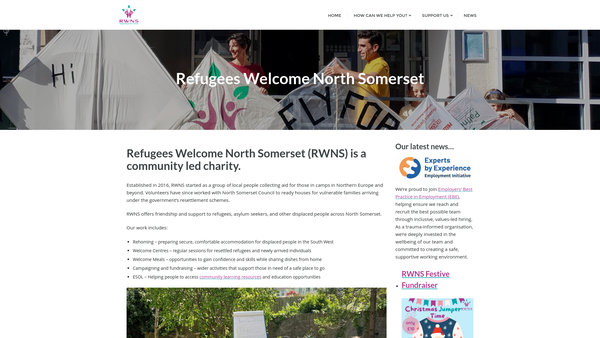 Screenshot of the Refugees Welcome North Somerset website