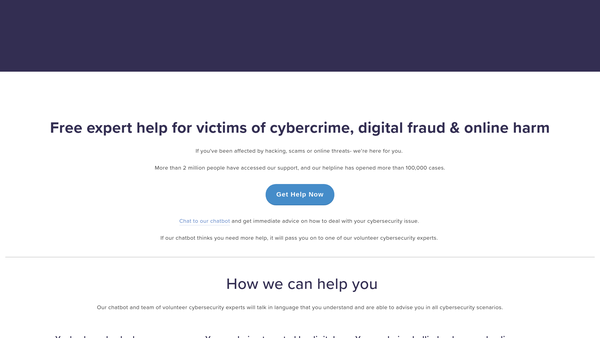 Screenshot of the The Cyber Helpline website
