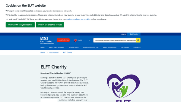 Screenshot of the Elft Charity website
