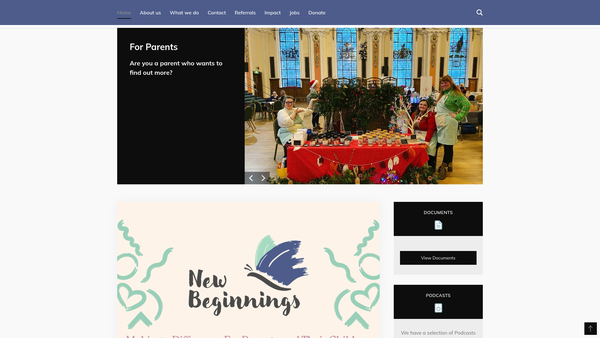 Screenshot of the New Beginnings Foundation CIO website