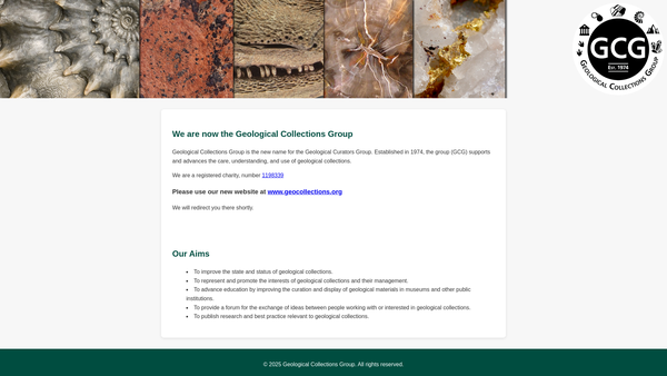 Screenshot of the Geological Collections Group website