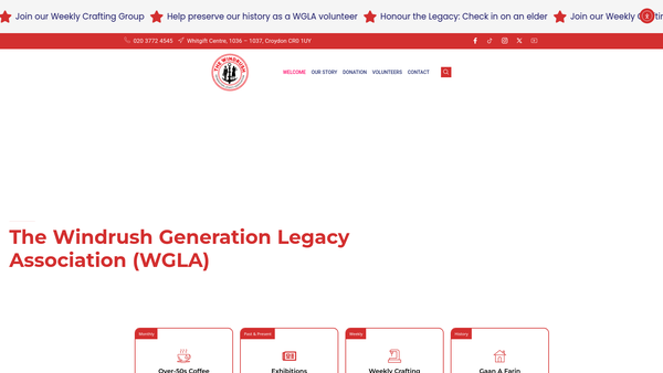 Screenshot of the The Windrush Generation Legacy Association website