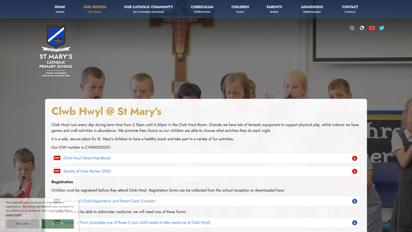 Screenshot of the Clwb Hwyl @ St Mary's website
