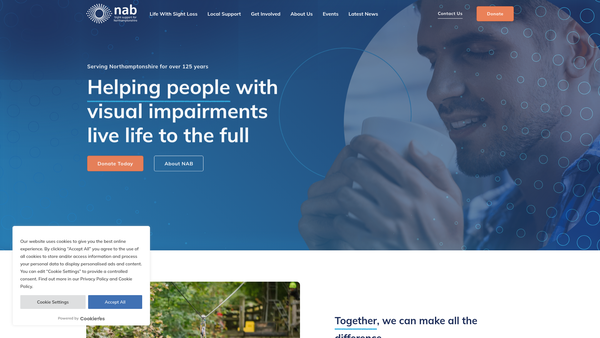 Screenshot of the Northamptonshire Association For The Blind And Visually Impaired website