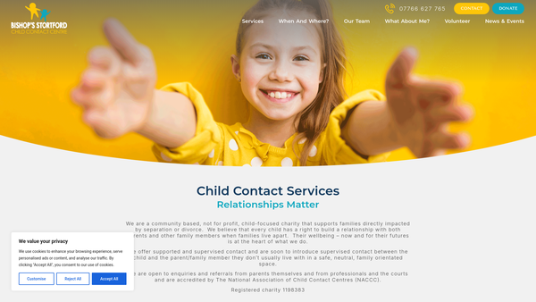 Screenshot of the Bishop's Stortford Child Contact Centre website