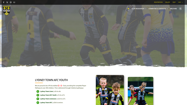 Screenshot of the Lydney Town AFC Youth website