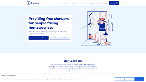 Screenshot of the Showerbox CIO website