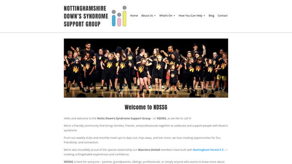 Screenshot of the Nottinghamshire Down's Syndrome Support Group website