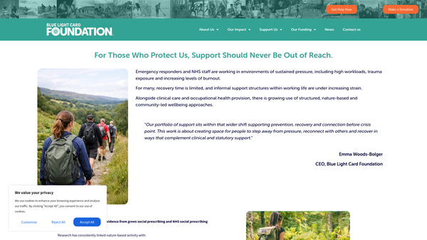 Screenshot of the Blue Light Card Foundation website