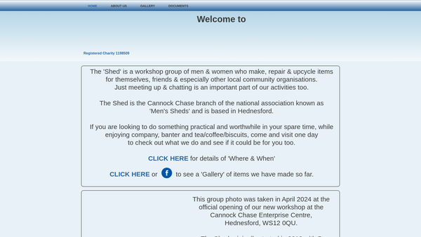 Screenshot of the Cannock Chase Shed website