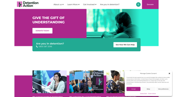 Screenshot of the Detention Action website