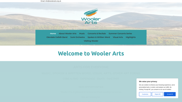 Screenshot of the Wooler Arts website