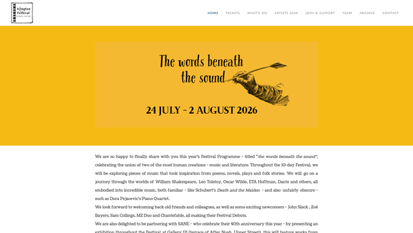 Screenshot of the Islington Festival Of Music And Art website