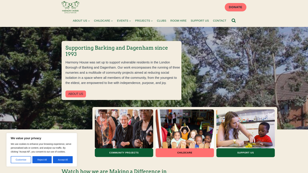 Screenshot of the Harmony House Dagenham CIO website