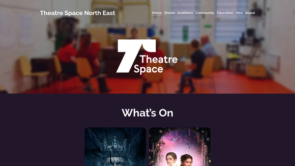 Screenshot of the Theatre Space North East CIO website