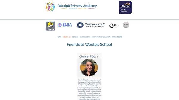 Screenshot of the Friends Woolpit Community Primary School website