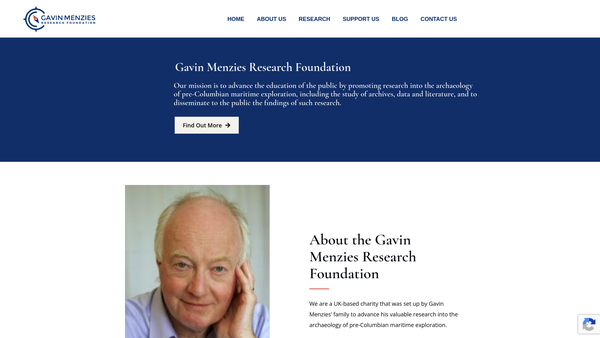Screenshot of the Gavin Menzies Research Foundation UK website